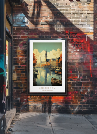 Amsterdam Netherlands Canal Autumn Reflections Travel Poster