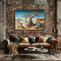 Surreal Desert Artwork with Abstract Tree: Artistic Poster