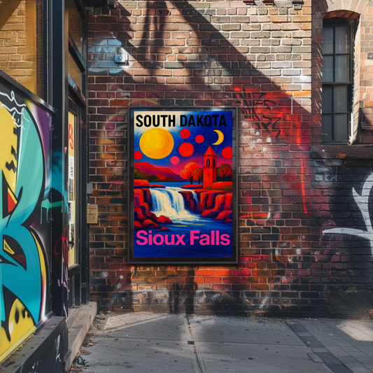 South Dakota Sioux Falls Colorful Waterfall Night Poster