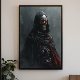 Dark Gothic Skeleton Poster with Red Eyes PosterGoat