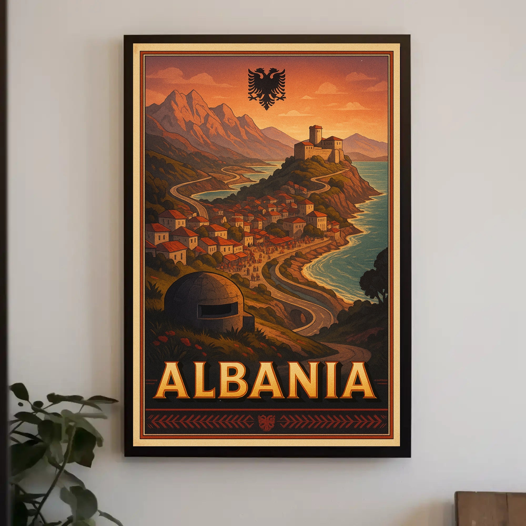 Albanian Coastal Vintage Scene Travel Poster