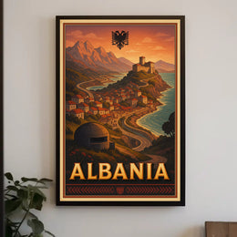 Albanian Coastal Vintage Scene Travel Poster