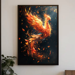 Phoenix Rebirth Modern Art Poster: Vibrant Fantasy Decor