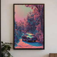 Dreamy Drive Through a Neon Forest Poster Art Print PosterGoat