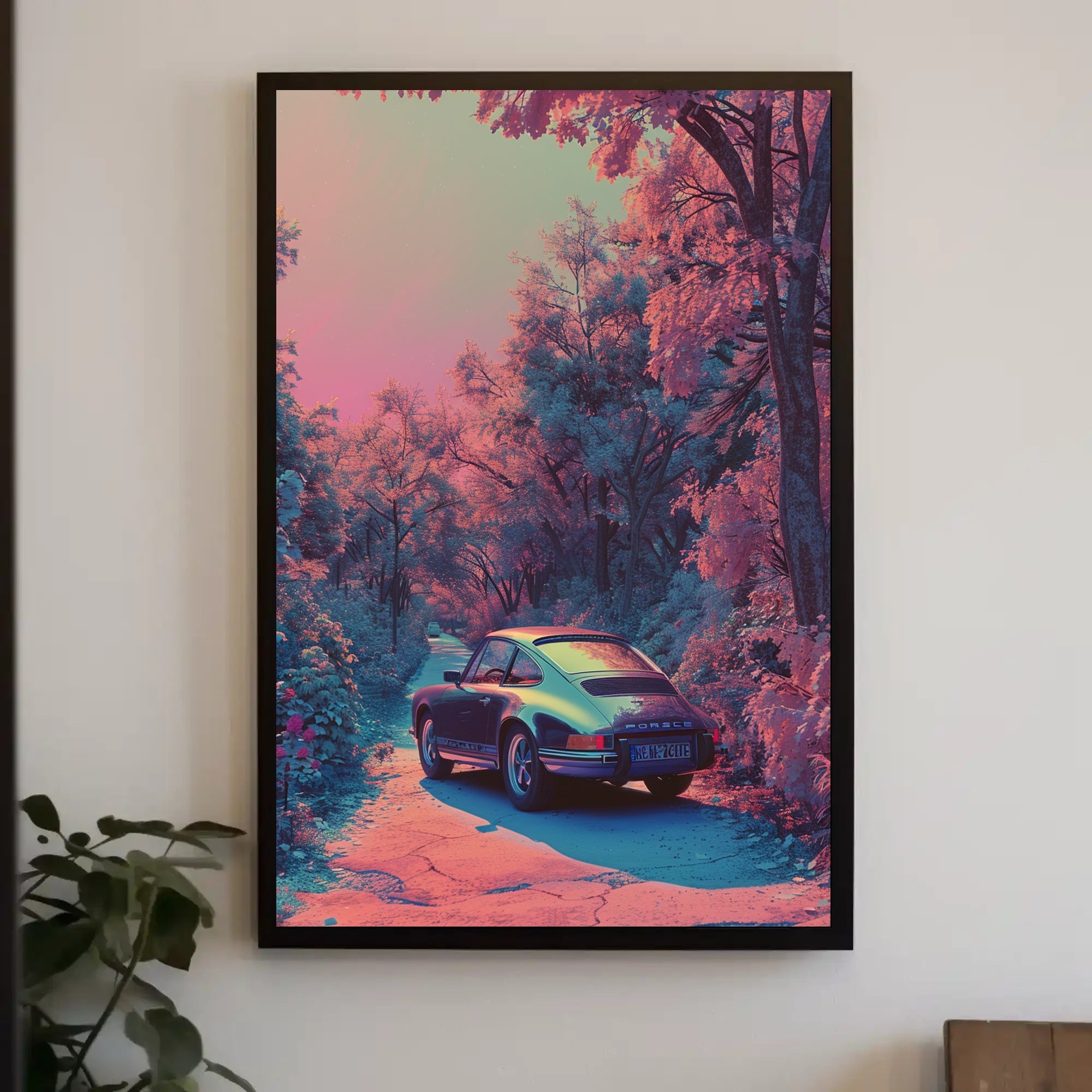 Dreamy Drive Through a Neon Forest Poster Art Print PosterGoat
