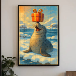 Joyful Seal With A Gift Poster