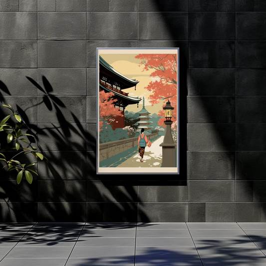 Vintage Poster Japan Temple Autumn