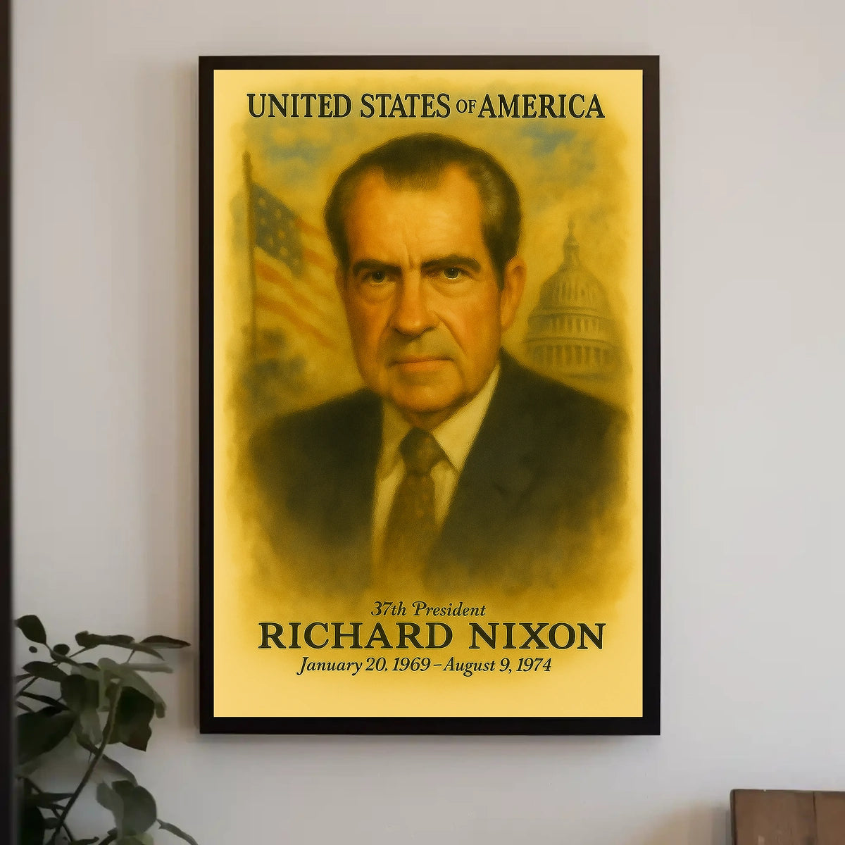 Richard Nixon 37th President of the United States Vintage Watercolor Poster