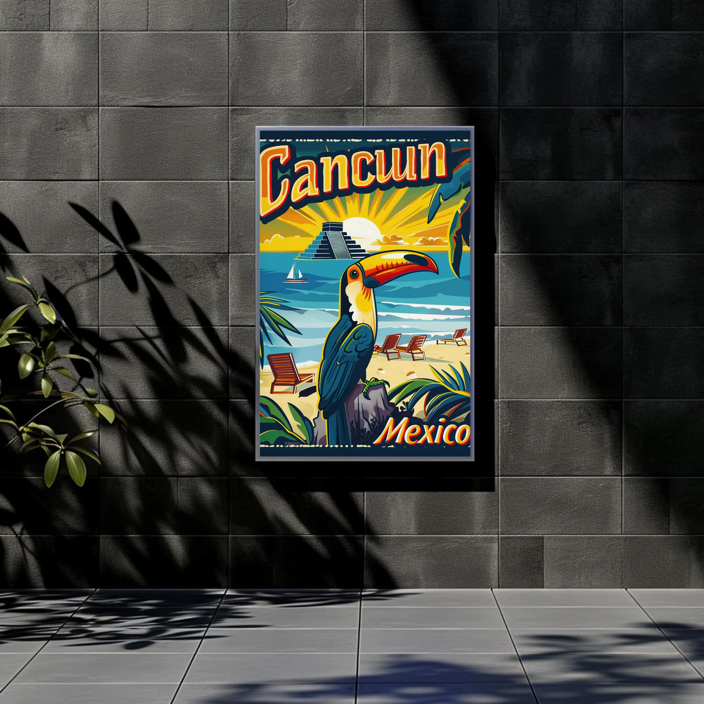 Tropical Sunset in Cancun Vintage Poster