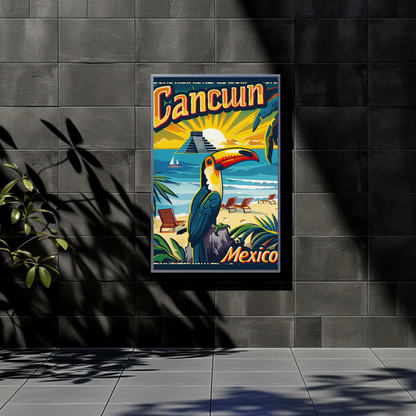 Tropical Sunset in Cancun Vintage Poster
