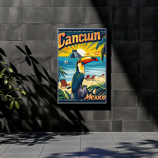 Tropical Sunset in Cancun Vintage Poster