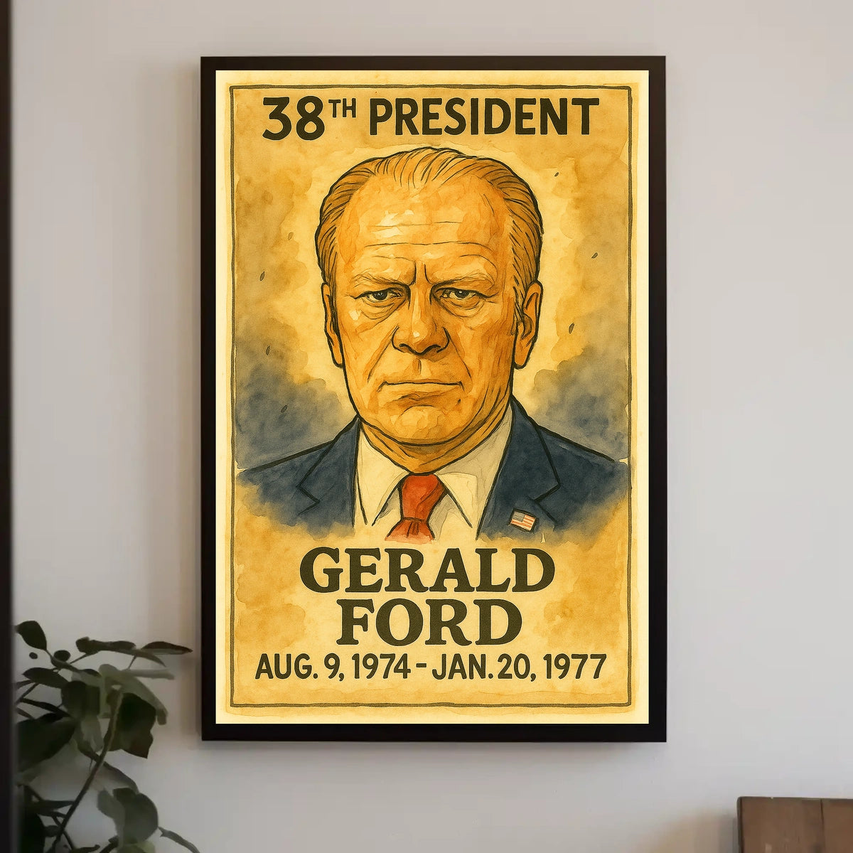 Gerald Ford 38th President of the United States Exaggerated Cartoon Sketch Poster