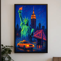 New York City Neon Cityscape Poster Modern Wall Art