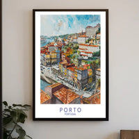 Porto Riverbank Urban Landscape Watercolor Illustration Travel Poster PosterGoat