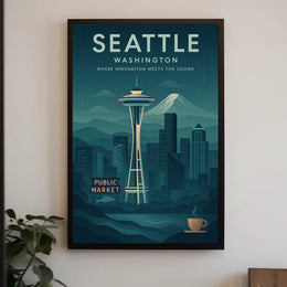 Seattle Space Needle Skyline Travel Poster PosterGoat