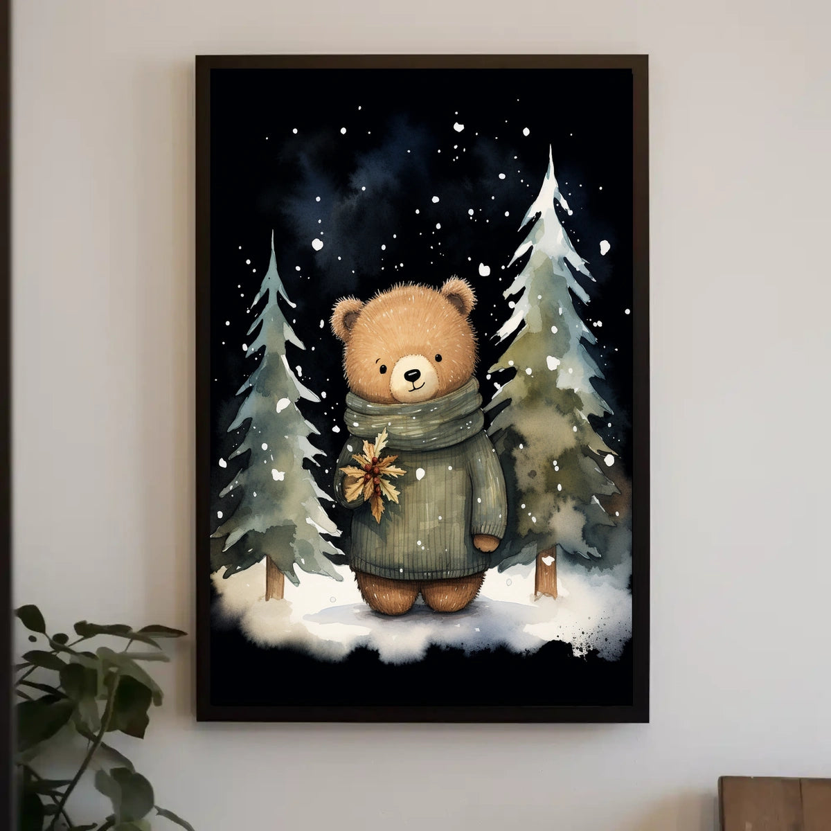 Winter Wonderland Teddy Bear Watercolor Art Poster