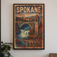Vintage Spokane Clock Tower Steampunk Collectors Poster