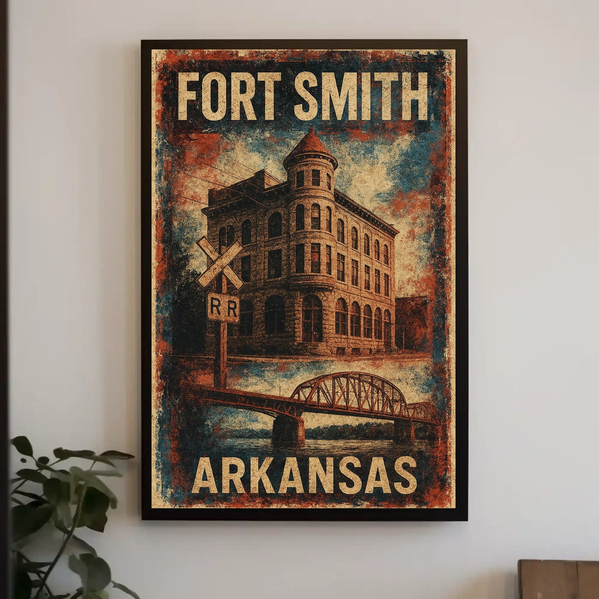 Fort Smith Vintage Architecture Travel Sepia Tone Arched Bridge Railroad History Art Deco Poster