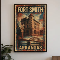Fort Smith Vintage Architecture Travel Sepia Tone Arched Bridge Railroad History Art Deco Poster