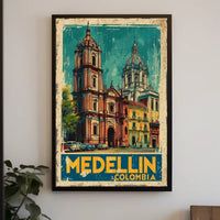 Medellín, Colombia Vintage Travel Poster