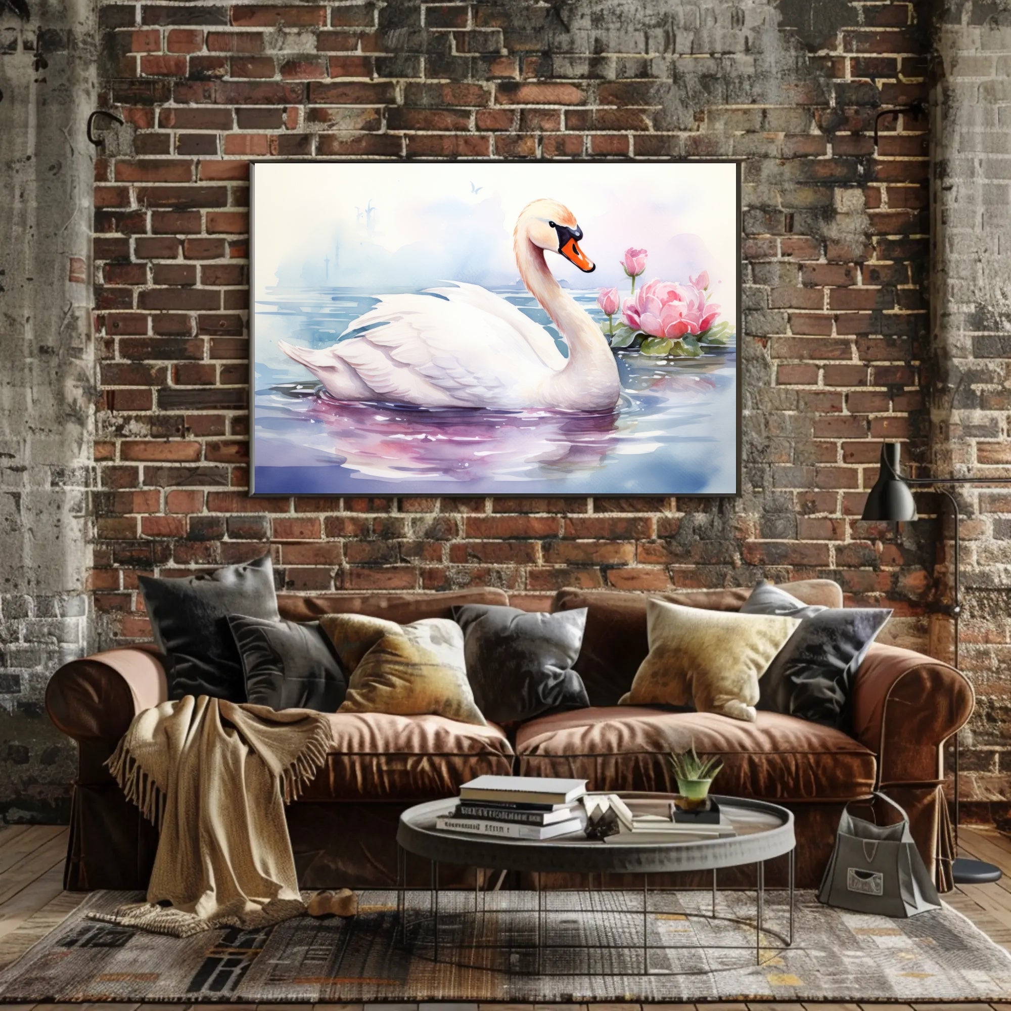 Serene Swan in Watercolor Poster PosterGoat