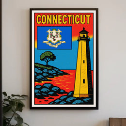Connecticut Lighthouse and State Emblem Poster PosterGoat