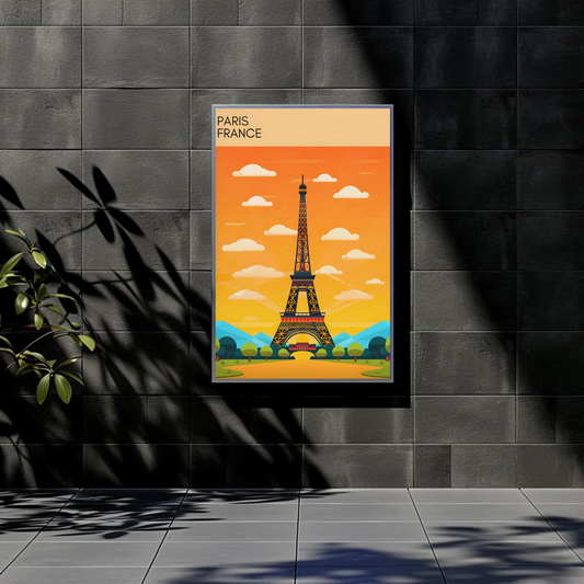 Paris France Bright Cartoon Eiffel Tower