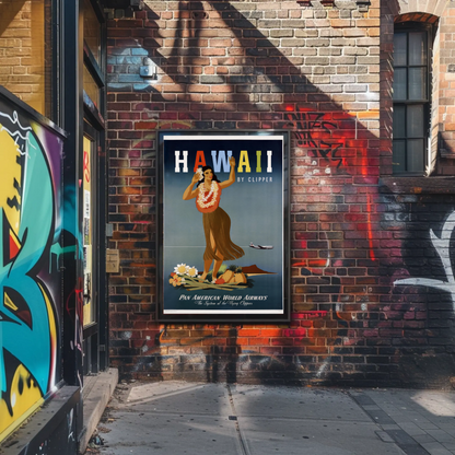 Hawaii By Clipper Dancing Girl Pineapple Poster