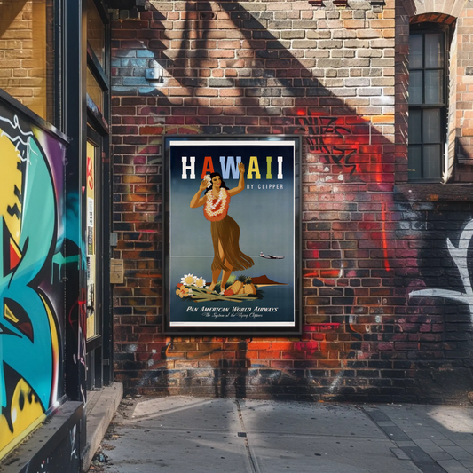 Hawaii By Clipper Dancing Girl Pineapple Poster