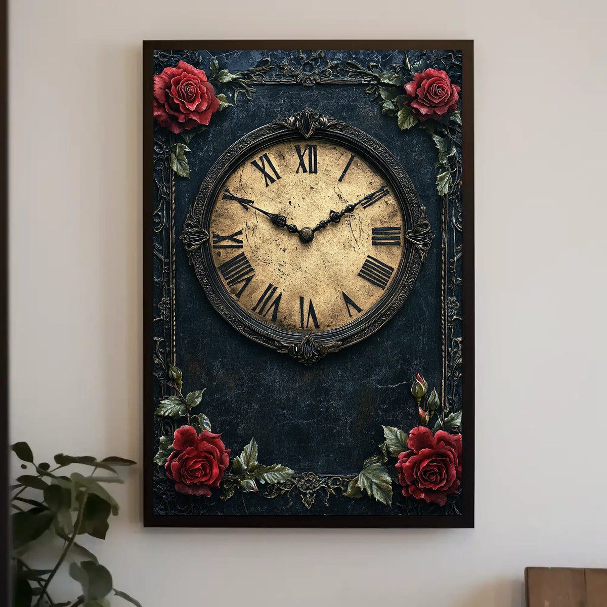 Vintage Clock and Roses Victorian Elegance Artistic Poster