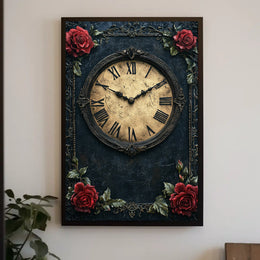 Vintage Clock and Roses Victorian Elegance Artistic Poster