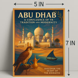Abu Dhabi's Majestic Mosque and Falcon Cultural Poster