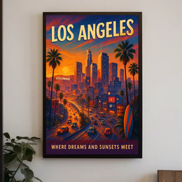 Los Angeles Dreamscape Vintage Sunset Art Poster