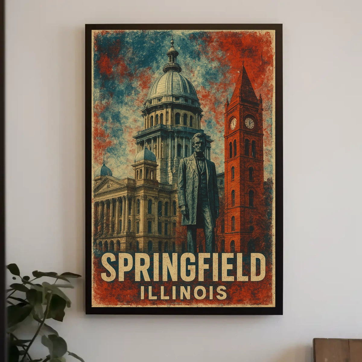 Springfield Illinois Vintage Landmarks Travel Architecture Cultural Heritage Folk Art Poster