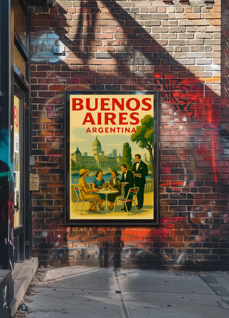 Buenos Aires Argentina Café Cityscape Retro Travel Poster