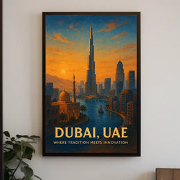 Dubai Skyline Poster: Tradition Meets Modernity at Sunset
