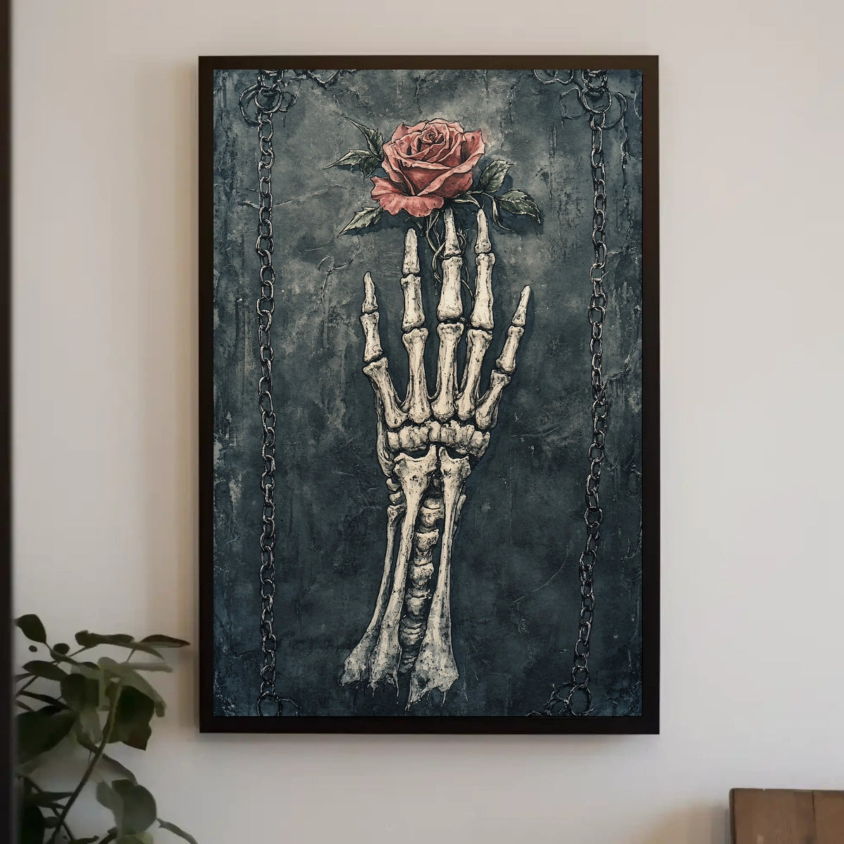 Skeletal Hand and Rose Gothic Artwork Poster