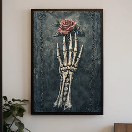 Skeletal Hand and Rose Gothic Artwork Poster