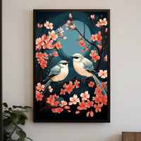 Serene Cherry Blossom Birds Art Poster Decor