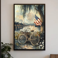 Vintage Sunset Bicycle Leaning Under A Willow Tree Poster