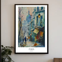 Picturesque Parisian Street Scene Watercolor Urban or Cityscape Poster PosterGoat