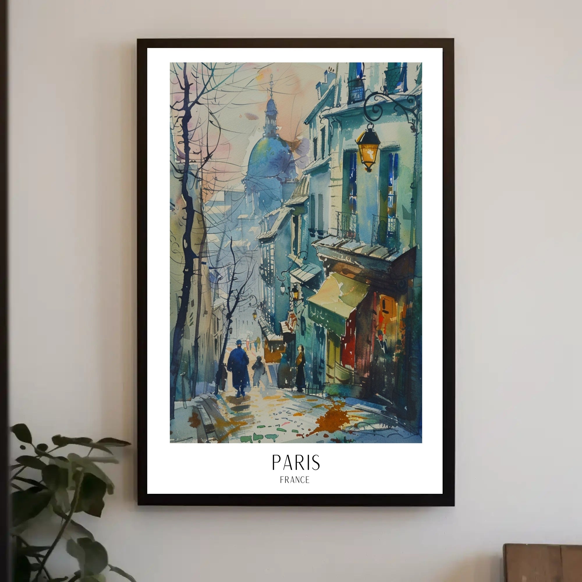 Picturesque Parisian Street Scene Watercolor Urban or Cityscape Poster PosterGoat