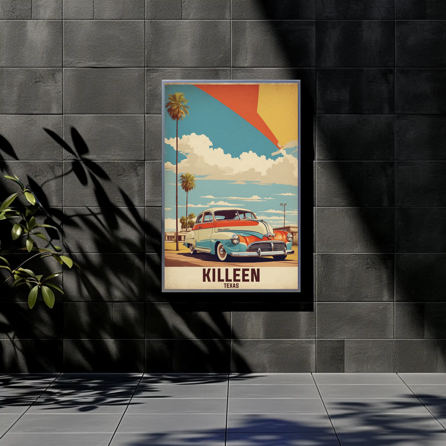 Killeen Texas Classic Car Palm Drive Vintage Travel Poster