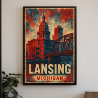 Lansing Cityscape Retro Typography Collectors Poster