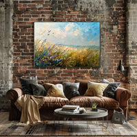 Vibrant Meadow Impressionist Poster with Soaring Birds