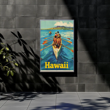 Vintage Travel Poster - Hawaii Rowing Canoe