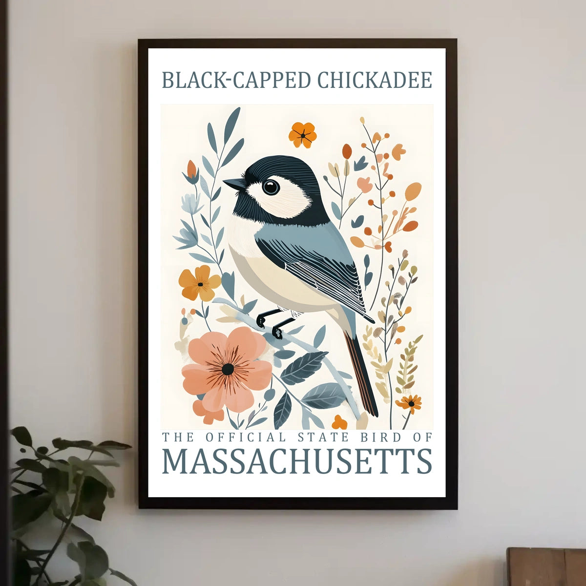 Black-Capped Chickadee Massachusetts Heritage Art Poster