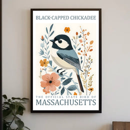 Black-Capped Chickadee Massachusetts Heritage Art Poster