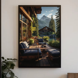 Serene Mountain Retreat Photorealistic Travel Poster