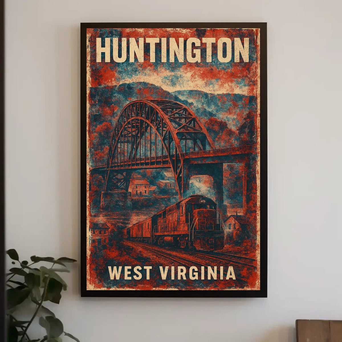 Vintage Collectors Huntington Train Bridge Travel Poster